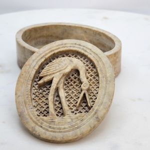 Carved Stone Trinket Box Crane Stork